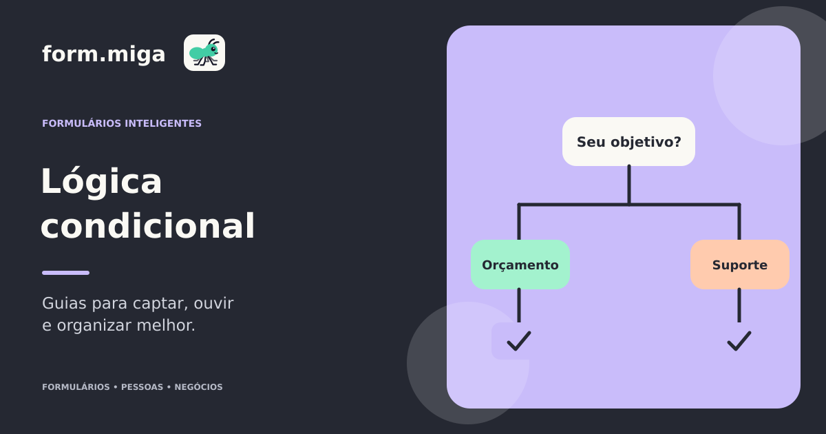 Ilustração editorial sobre lógica condicional em formulários: perguntas relevantes para cada resposta